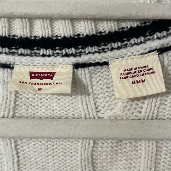 Levi’s Women’s Agi Sweater Vest M White Wool Blend Cable Knit Preppy Academia - Picture 6 of 8